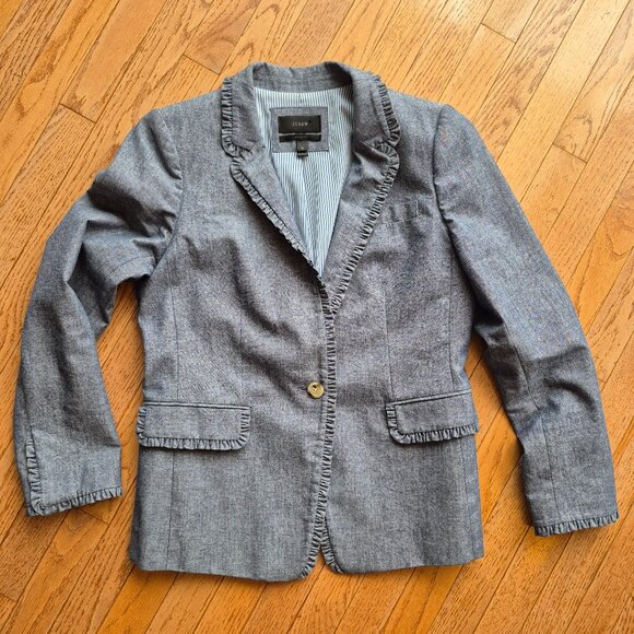J.Crew REGENT Chambray Blazer Blue Ruffle 10 - Picture 1 of 15